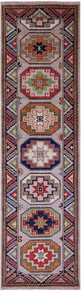 Grey Turkmen Ersari Hand Knotted Wool Runner Rug - 2' 9" X 9' 11" - Golden Nile