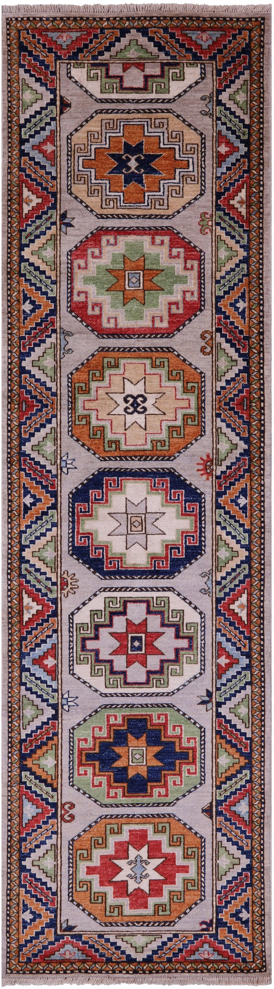 Grey Turkmen Ersari Hand Knotted Wool Runner Rug - 2' 9" X 9' 11" - Golden Nile