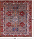 Grey Super Kazak Hand Knotted Wool Rug - 8' 6" X 9' 11" - Golden Nile