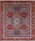 Grey Super Kazak Hand Knotted Wool Rug - 8' 6" X 9' 11" - Golden Nile