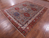 Grey Super Kazak Hand Knotted Wool Rug - 8' 6" X 9' 11" - Golden Nile