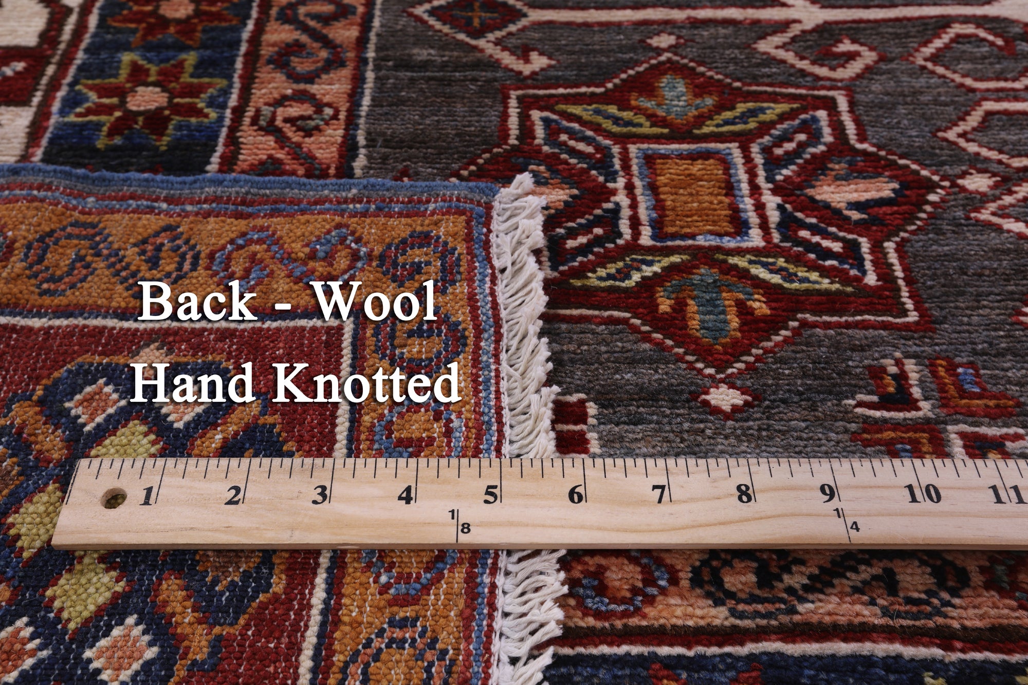 Grey Super Kazak Hand Knotted Wool Rug - 8' 6" X 9' 11" - Golden Nile