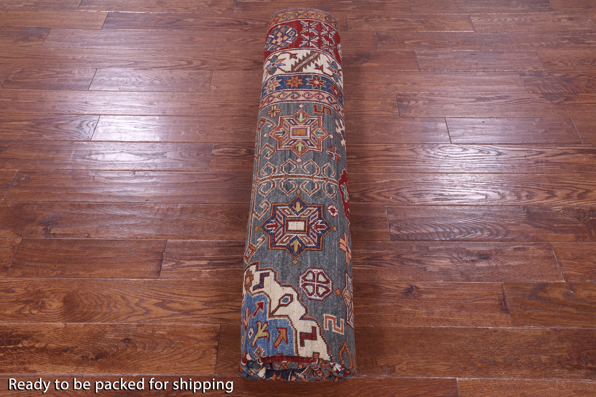 Grey Super Kazak Hand Knotted Wool Rug - 8' 6" X 9' 11" - Golden Nile