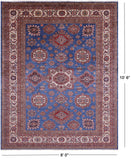 Blue Super Kazak Hand Knotted Wool Rug - 8' 0" X 10' 6" - Golden Nile
