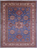 Blue Super Kazak Hand Knotted Wool Rug - 8' 0" X 10' 6" - Golden Nile