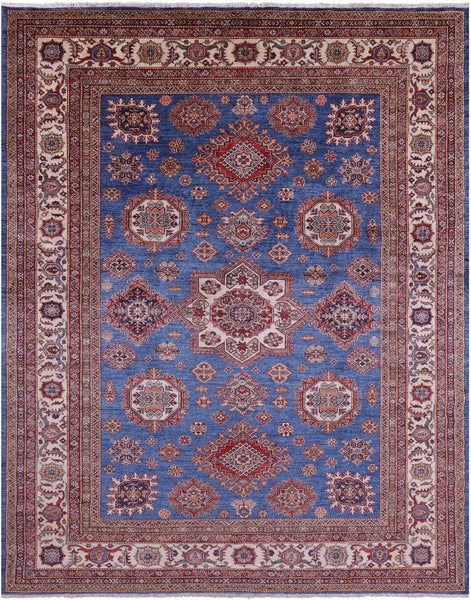 Blue Super Kazak Hand Knotted Wool Rug - 8' 0" X 10' 6" - Golden Nile