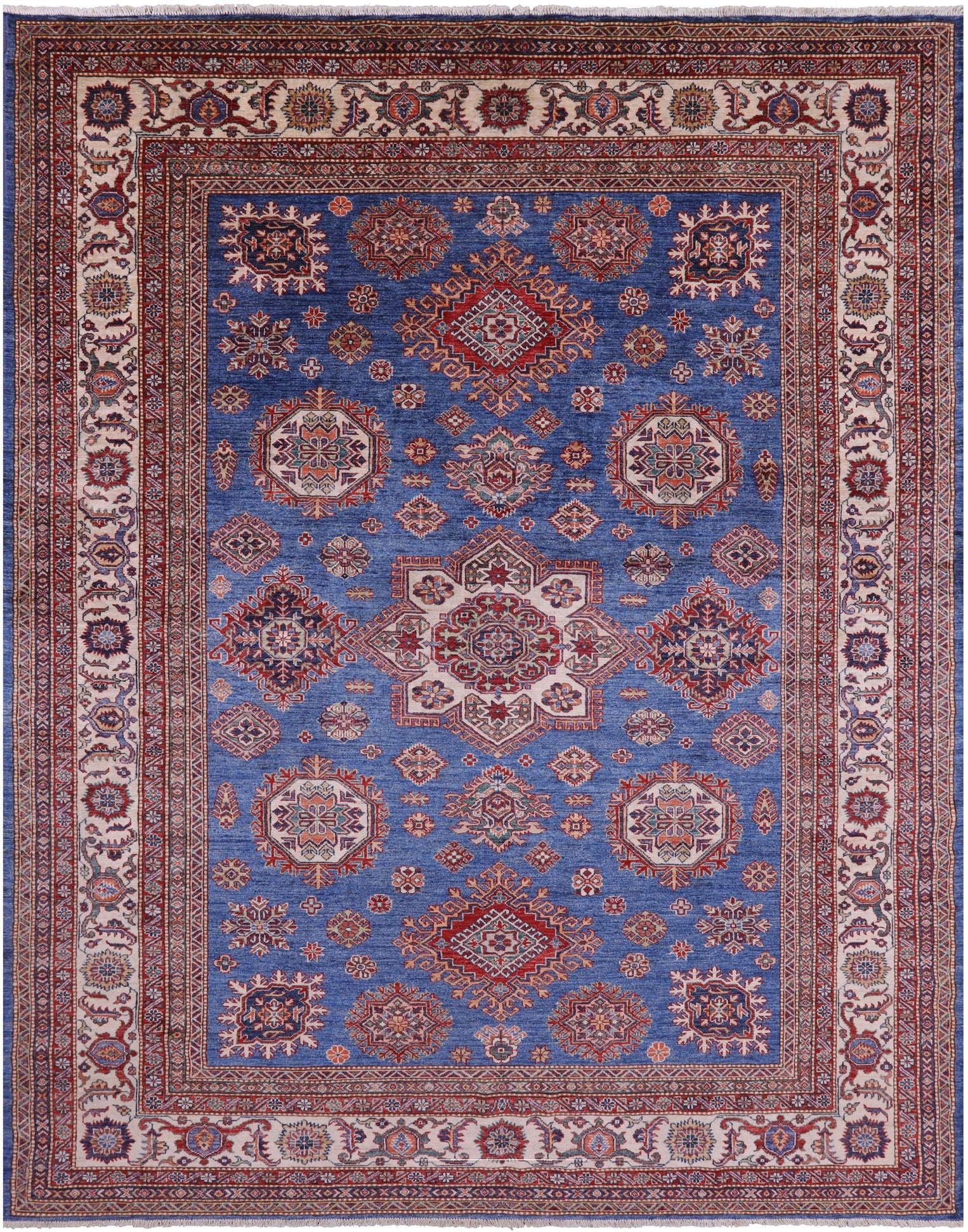 Blue Super Kazak Hand Knotted Wool Rug - 8' 0" X 10' 6" - Golden Nile