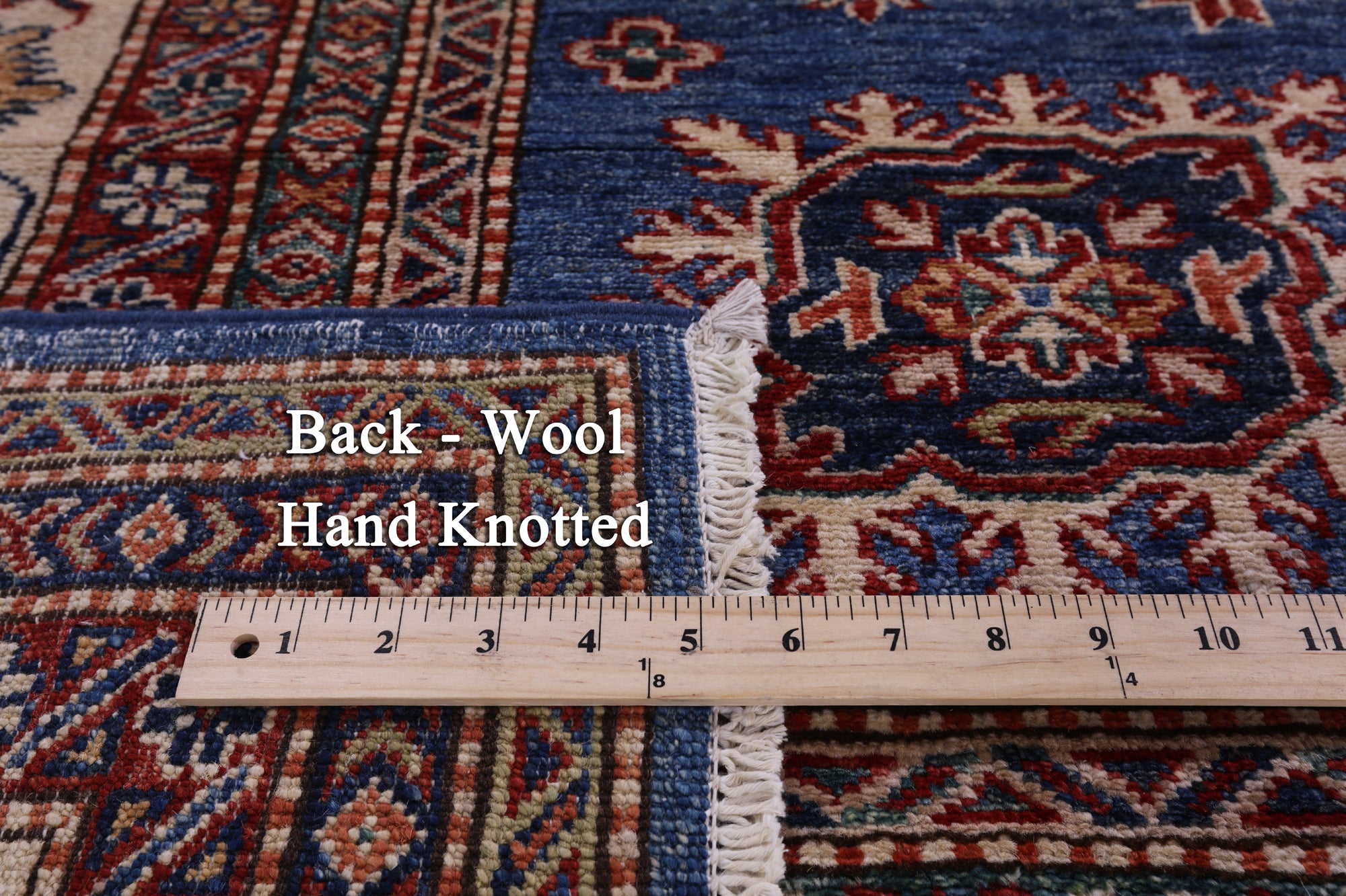 Blue Super Kazak Hand Knotted Wool Rug - 8' 0" X 10' 6" - Golden Nile