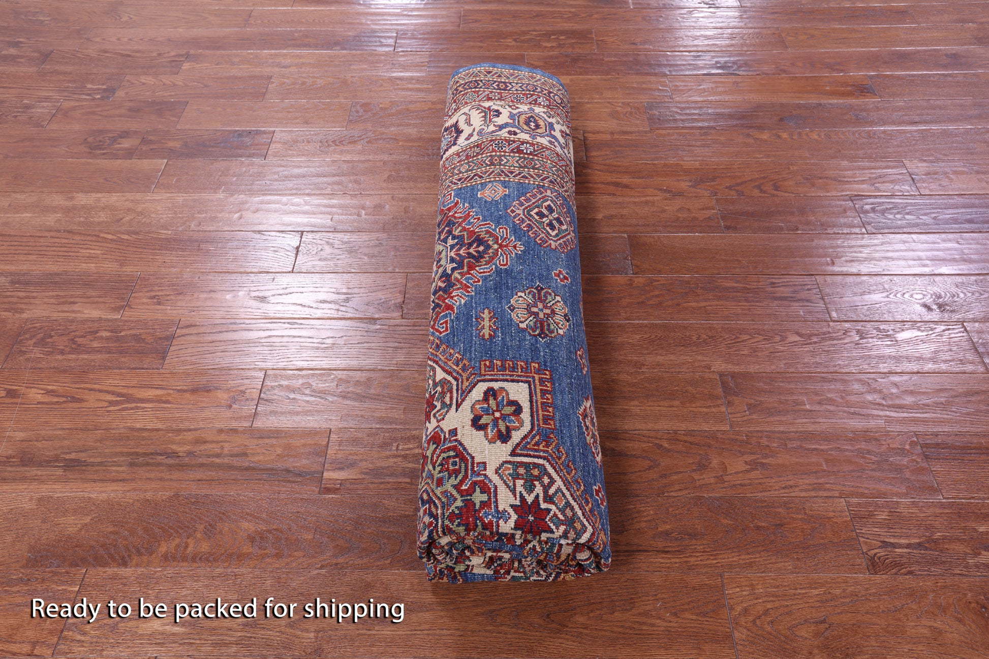 Blue Super Kazak Hand Knotted Wool Rug - 8' 0" X 10' 6" - Golden Nile