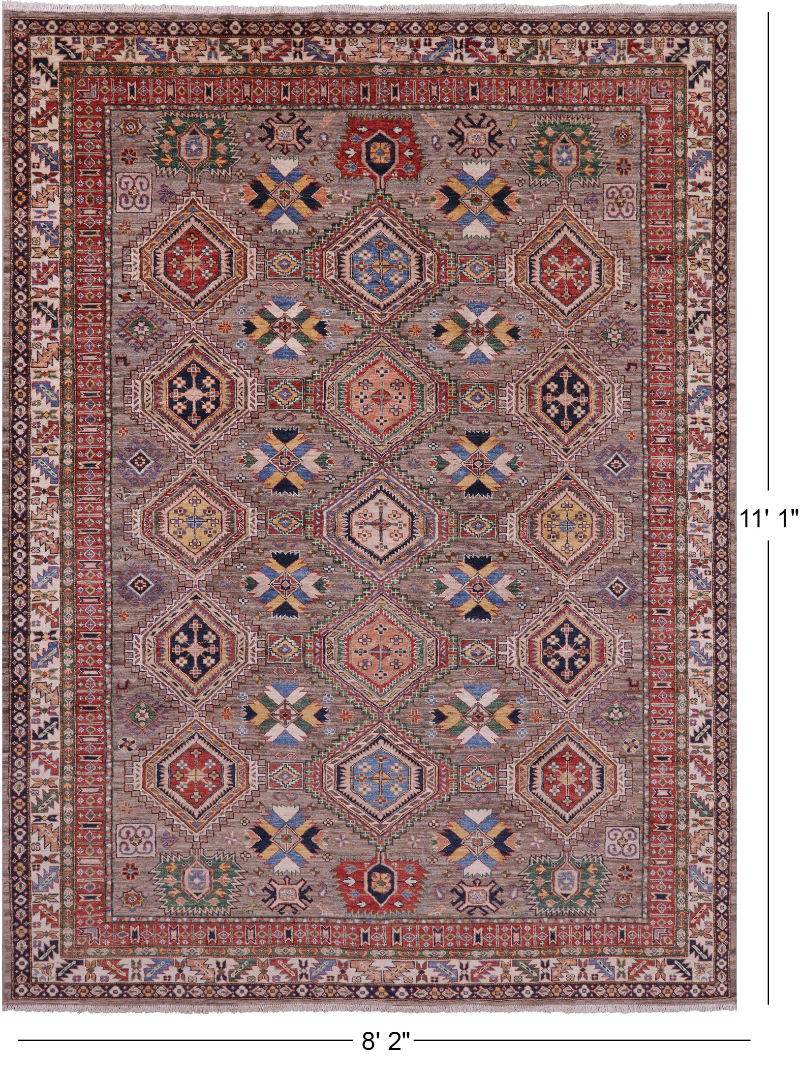 Super Kazak Hand Knotted Wool Rug - 8' 2" X 11' 1" - Golden Nile