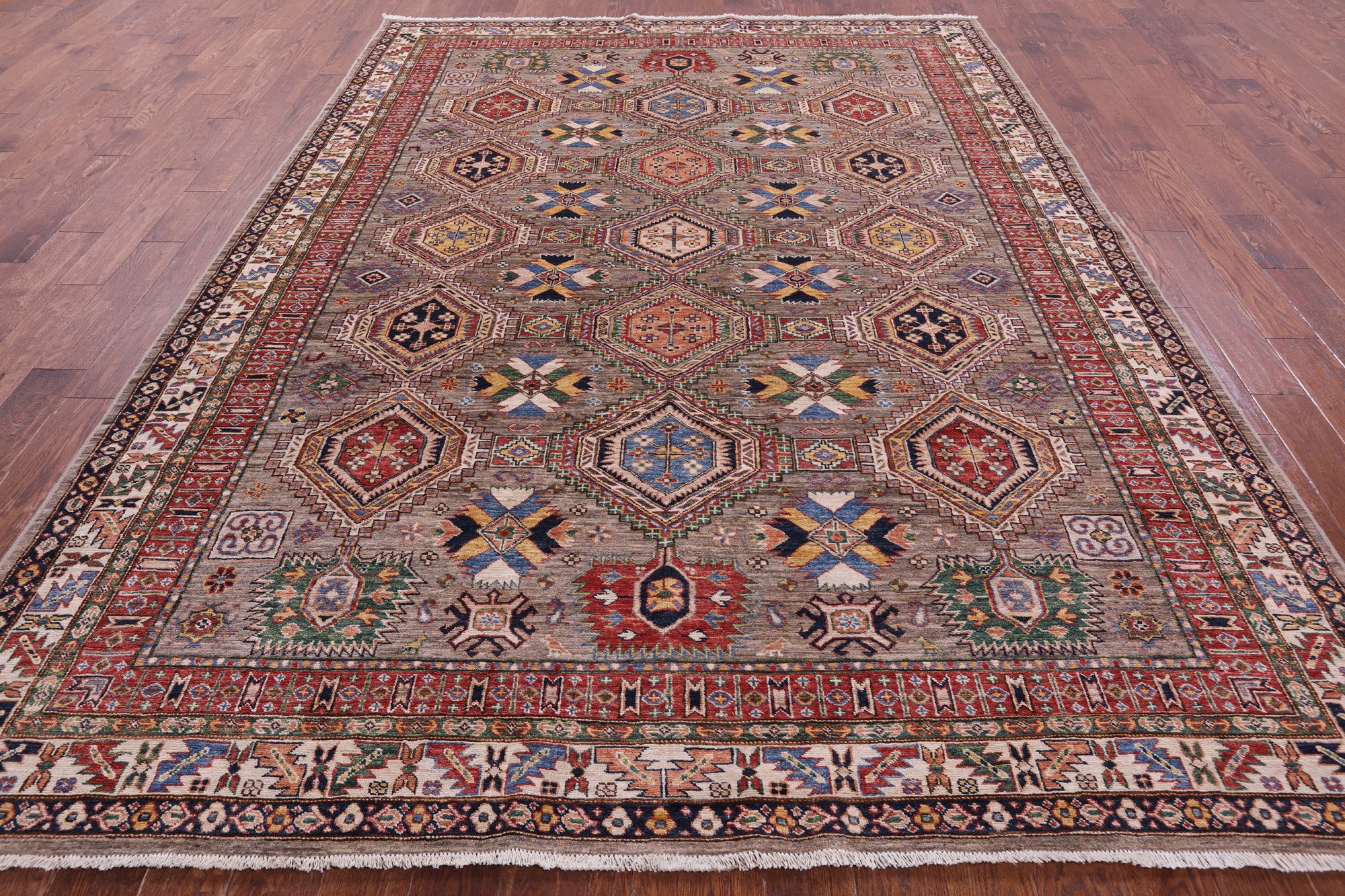 Super Kazak Hand Knotted Wool Rug - 8' 2" X 11' 1" - Golden Nile