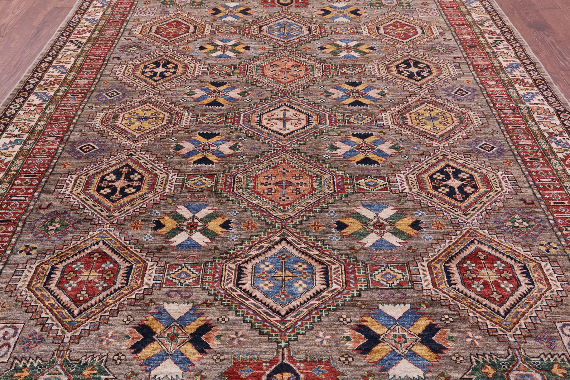 Super Kazak Hand Knotted Wool Rug - 8' 2" X 11' 1" - Golden Nile