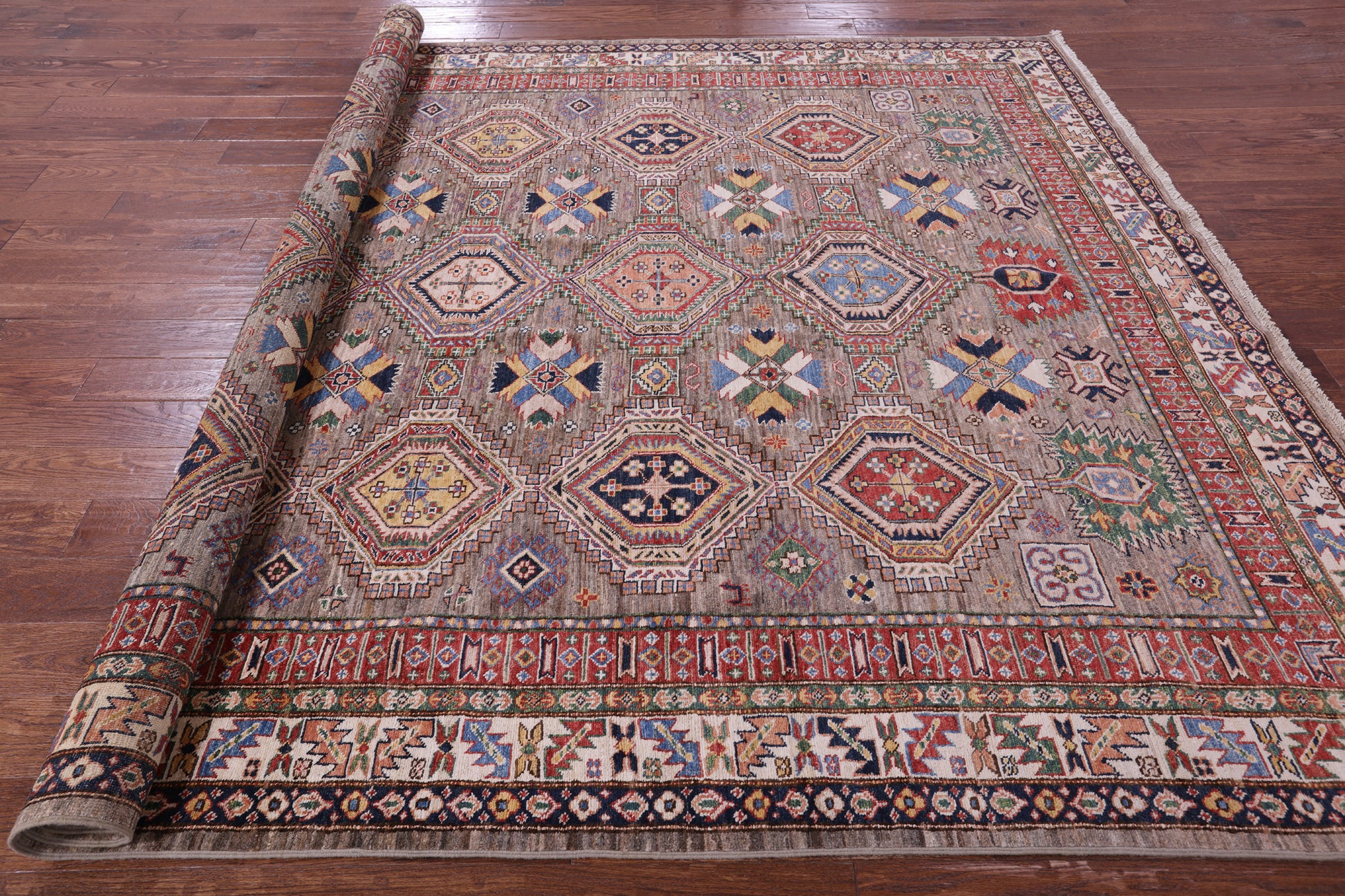 Super Kazak Hand Knotted Wool Rug - 8' 2" X 11' 1" - Golden Nile