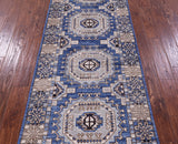Blue Turkmen Ersari Hand Knotted Wool Runner Rug - 2' 10" X 12' 6" - Golden Nile