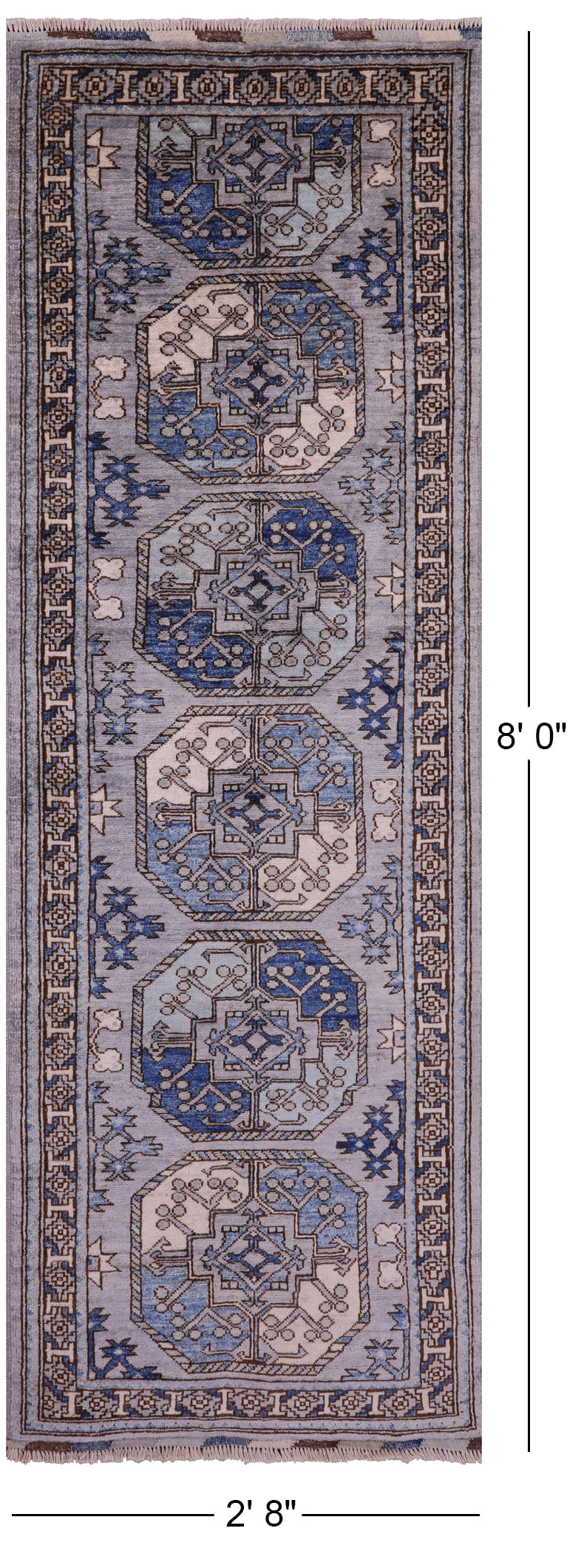 Grey Turkmen Ersari Hand Knotted Wool Runner Rug - 2' 8" X 8' 0" - Golden Nile