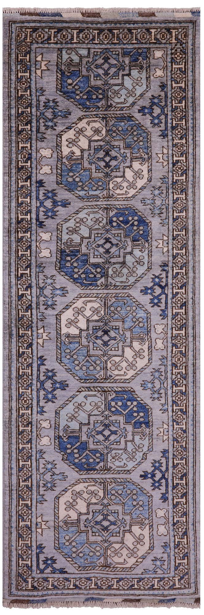 Grey Turkmen Ersari Hand Knotted Wool Runner Rug - 2' 8" X 8' 0" - Golden Nile