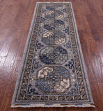 Grey Turkmen Ersari Hand Knotted Wool Runner Rug - 2' 8" X 8' 0" - Golden Nile