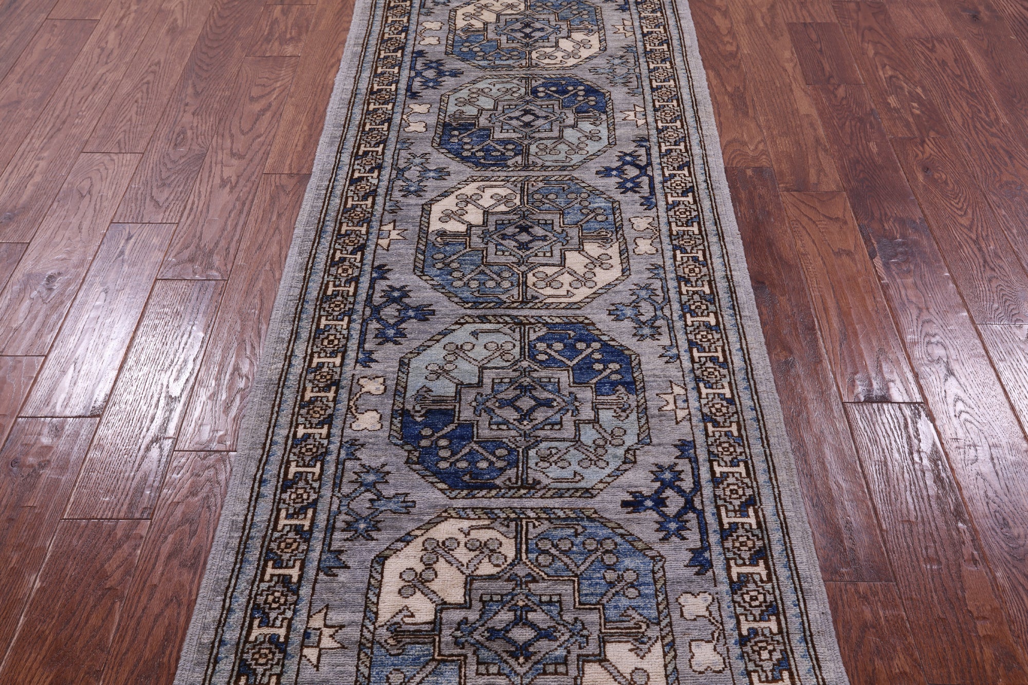 Grey Turkmen Ersari Hand Knotted Wool Runner Rug - 2' 8" X 8' 0" - Golden Nile