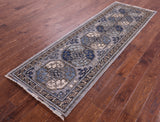 Grey Turkmen Ersari Hand Knotted Wool Runner Rug - 2' 8" X 8' 0" - Golden Nile