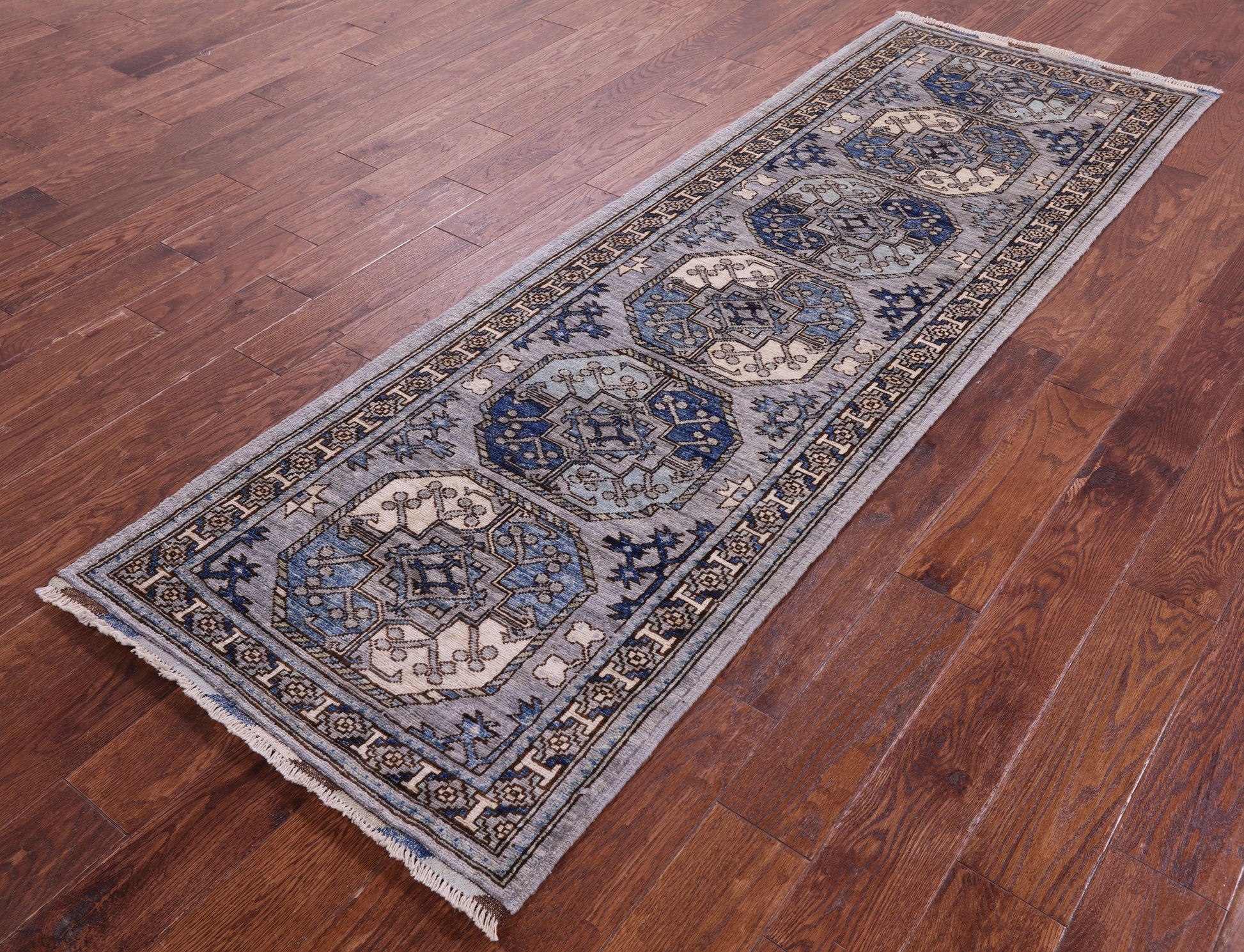 Grey Turkmen Ersari Hand Knotted Wool Runner Rug - 2' 8" X 8' 0" - Golden Nile