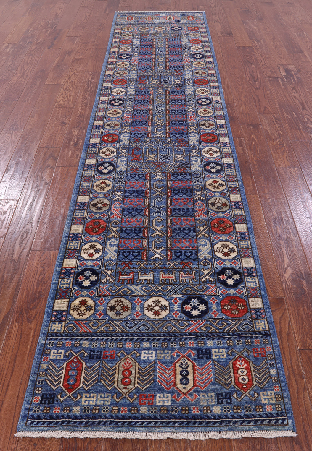 Blue Turkmen Ersari Hand Knotted Wool Rug - 2' 9" X 11' 11" - Golden Nile