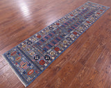 Blue Turkmen Ersari Hand Knotted Wool Rug - 2' 9" X 11' 11" - Golden Nile