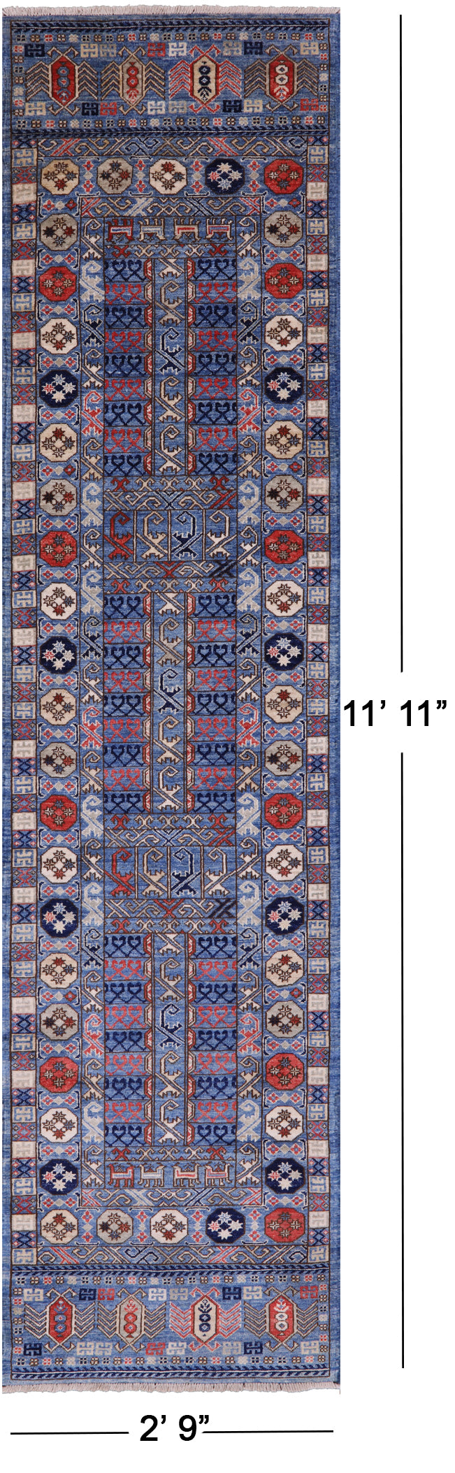 Blue Turkmen Ersari Hand Knotted Wool Rug - 2' 9" X 11' 11" - Golden Nile