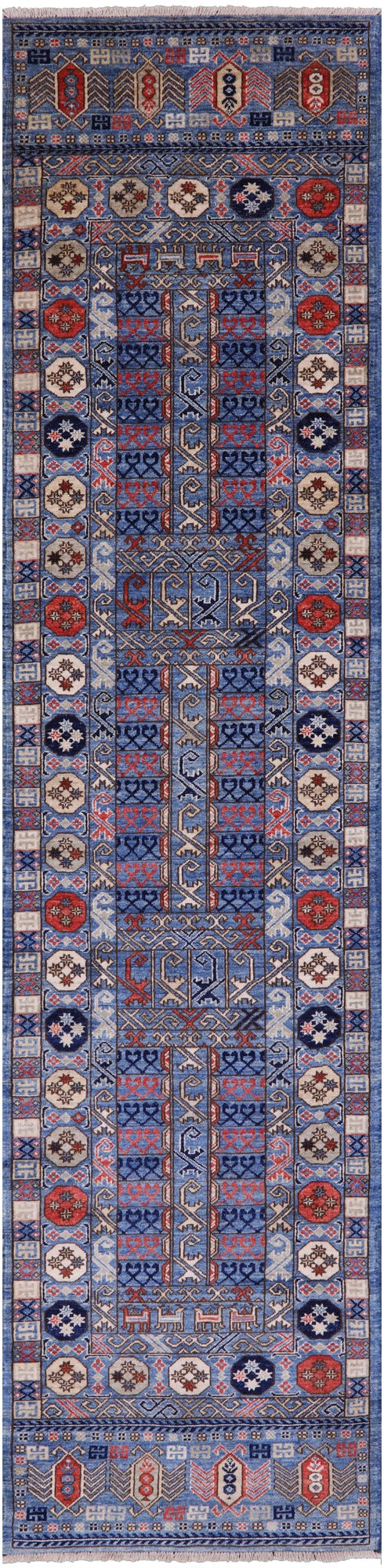 Blue Turkmen Ersari Hand Knotted Wool Rug - 2' 9" X 11' 11" - Golden Nile