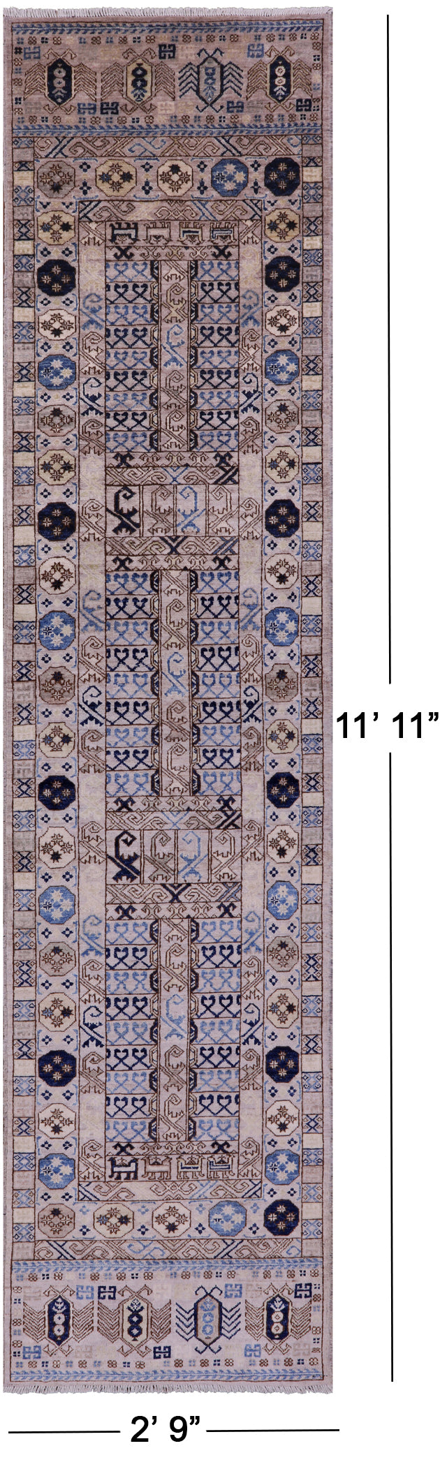 Grey Turkmen Ersari Hand Knotted Wool Runner Rug - 2' 9" X 11' 11" - Golden Nile