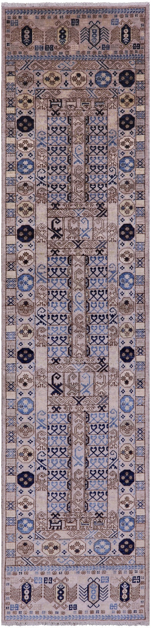 Grey Turkmen Ersari Hand Knotted Wool Runner Rug - 2' 9" X 11' 11" - Golden Nile