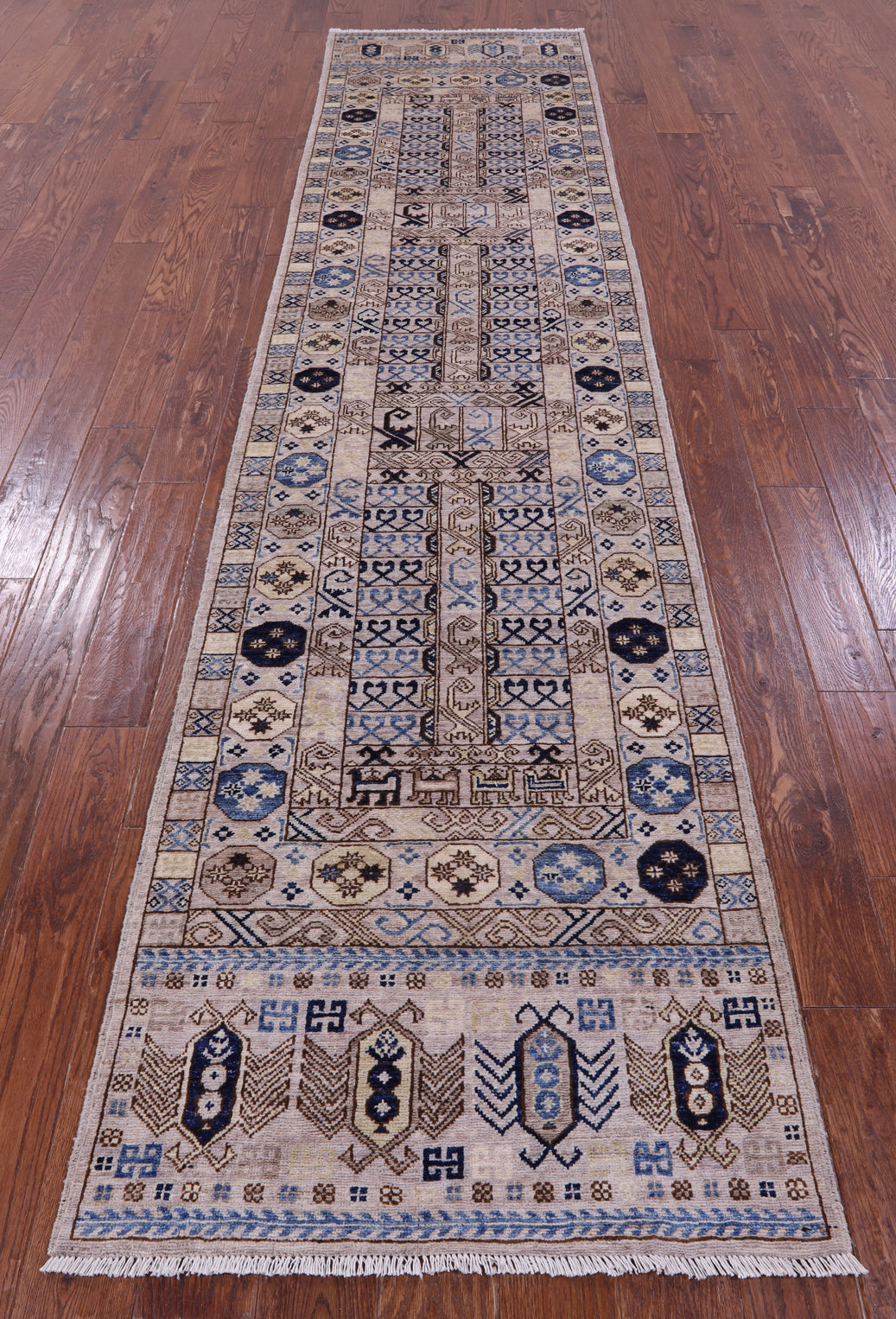 Grey Turkmen Ersari Hand Knotted Wool Runner Rug - 2' 9" X 11' 11" - Golden Nile