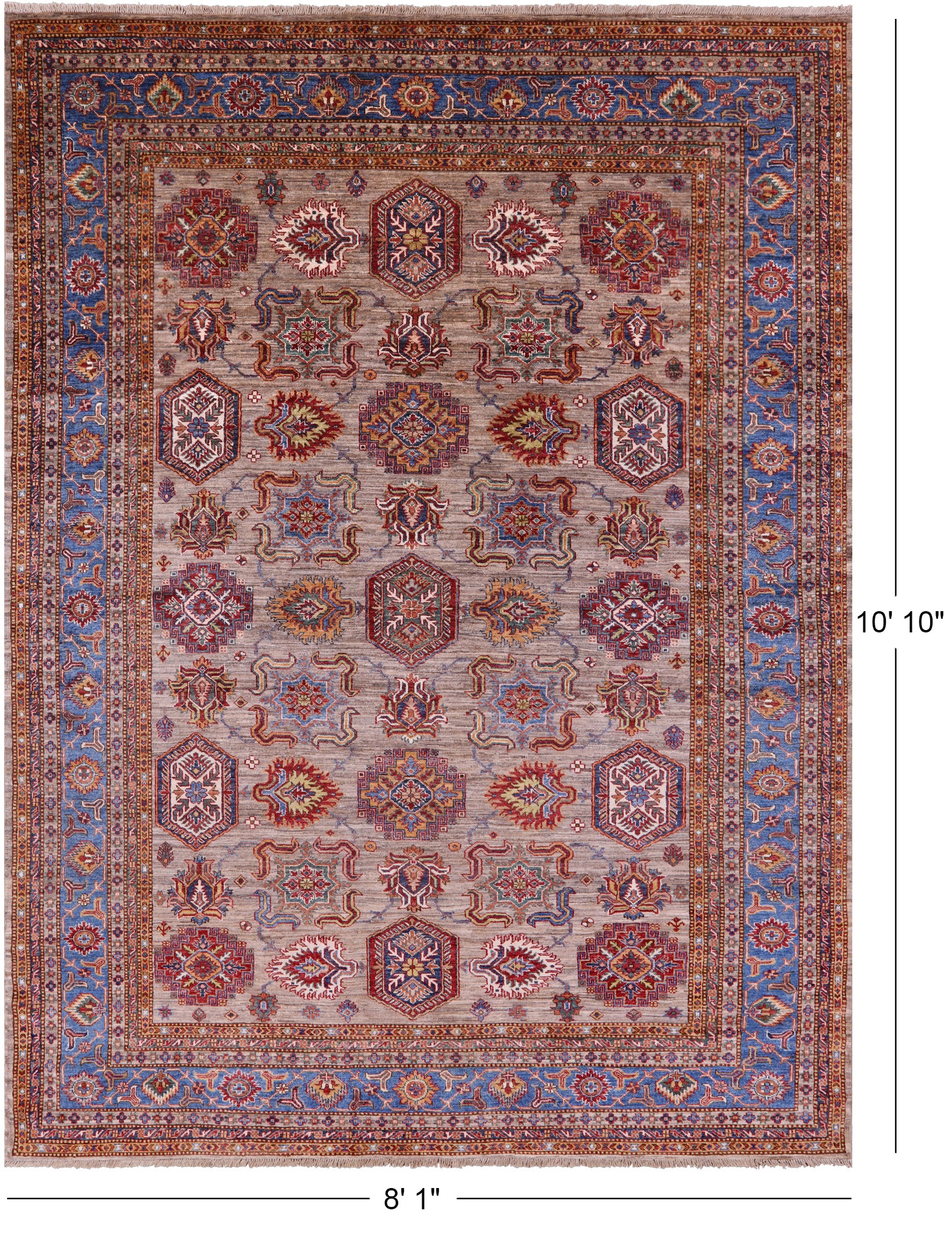 Super Kazak Hand Knotted Wool Rug - 8' 1" X 10' 10" - Golden Nile