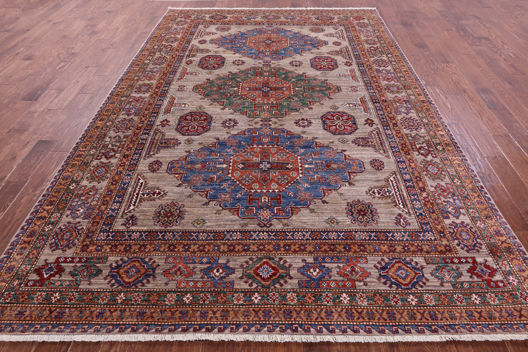 Super Kazak Hand Knotted Wool Rug - 8' 0" X 11' 7" - Golden Nile