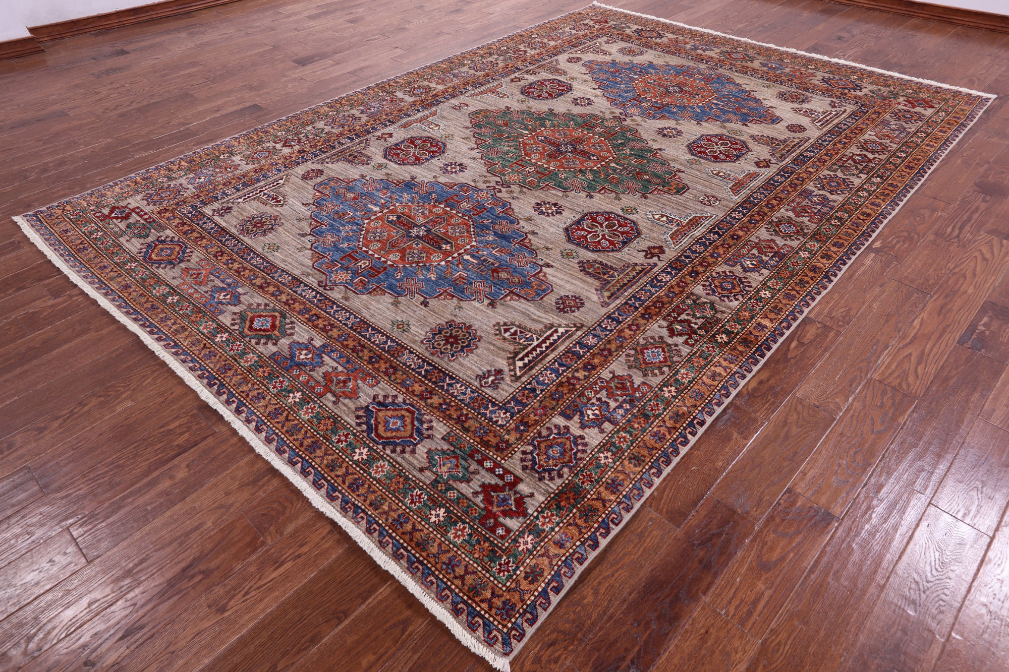 Super Kazak Hand Knotted Wool Rug - 8' 0" X 11' 7" - Golden Nile
