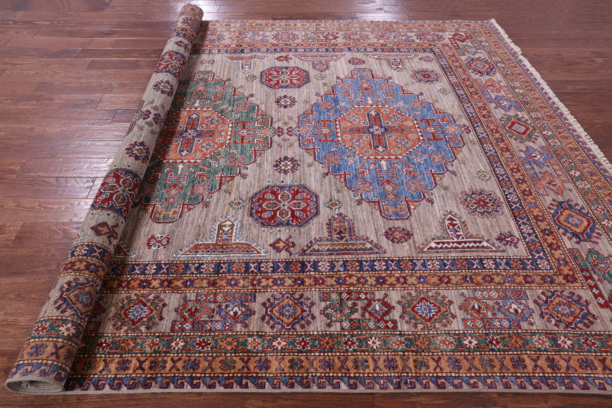 Super Kazak Hand Knotted Wool Rug - 8' 0" X 11' 7" - Golden Nile