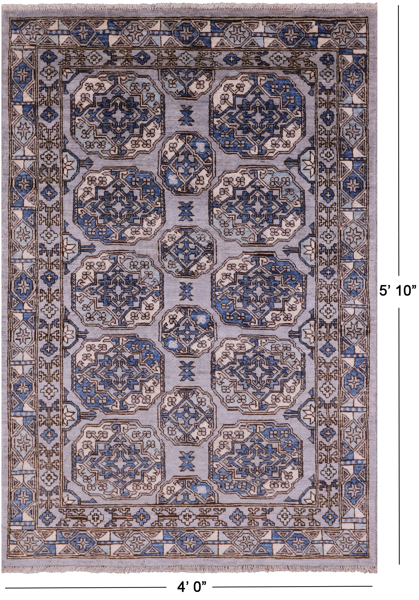 Grey Turkmen Ersari Hand Knotted Wool Rug - 4' 0" X 5' 10" - Golden Nile