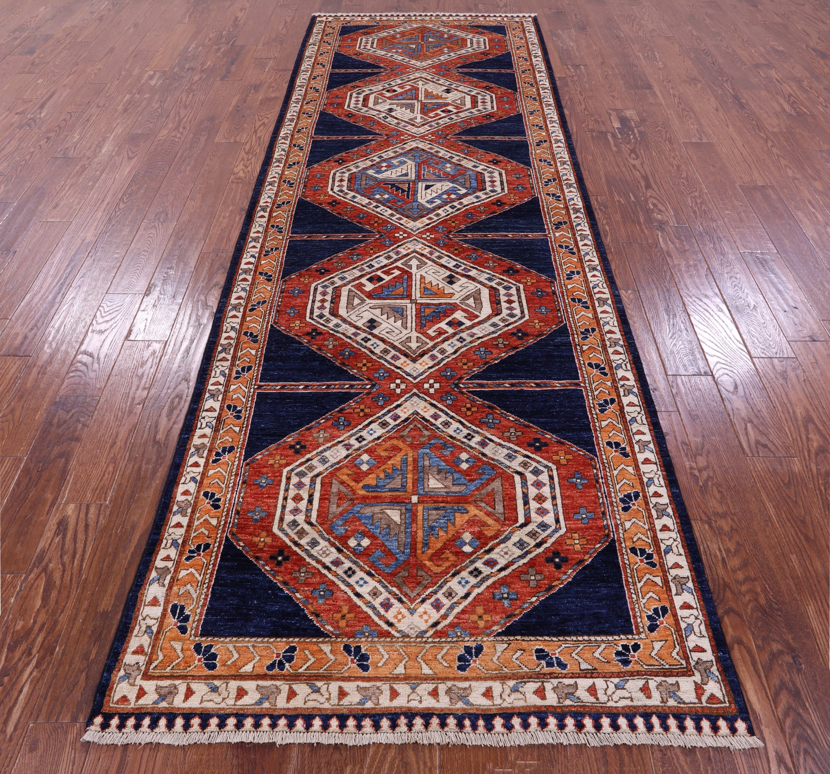 Persian Fine Serapi Hand Knotted Wool Runner Rug - 4' 0" X 12' 0" - Golden Nile