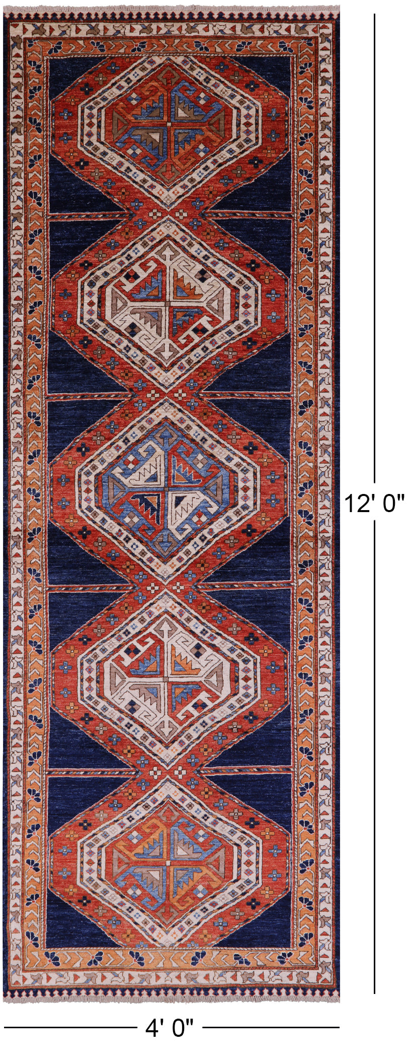 Persian Fine Serapi Hand Knotted Wool Runner Rug - 4' 0" X 12' 0" - Golden Nile