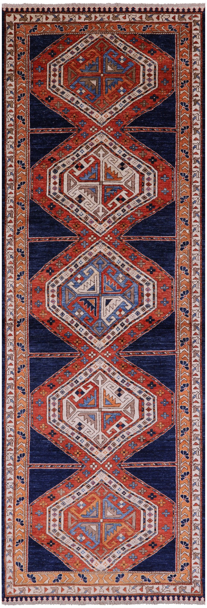 Persian Fine Serapi Hand Knotted Wool Runner Rug - 4' 0" X 12' 0" - Golden Nile