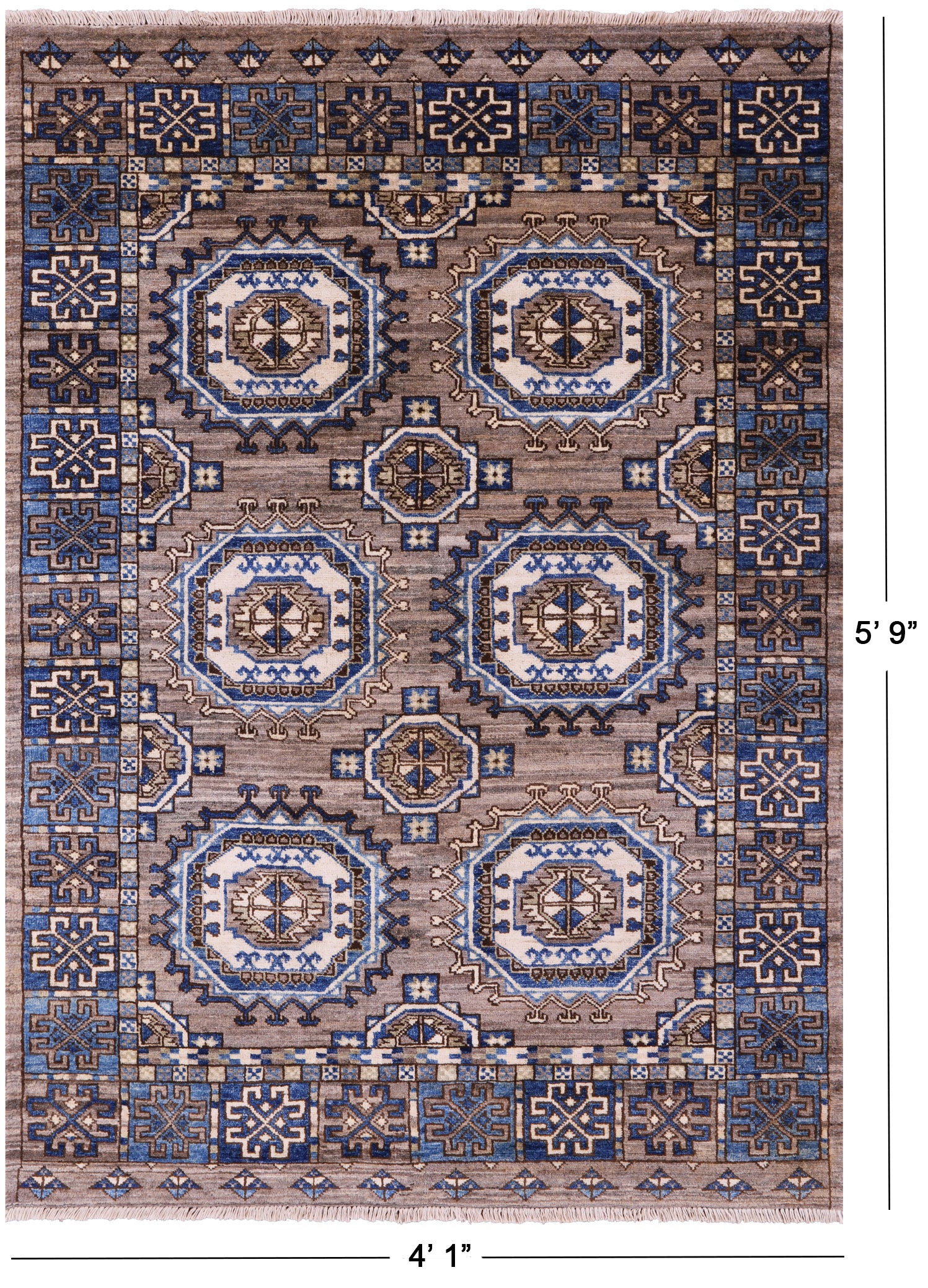 Turkmen Ersari Hand Knotted Wool Rug - 4' 1" X 5' 9" - Golden Nile