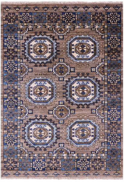 Turkmen Ersari Hand Knotted Wool Rug - 4' 1" X 5' 9" - Golden Nile