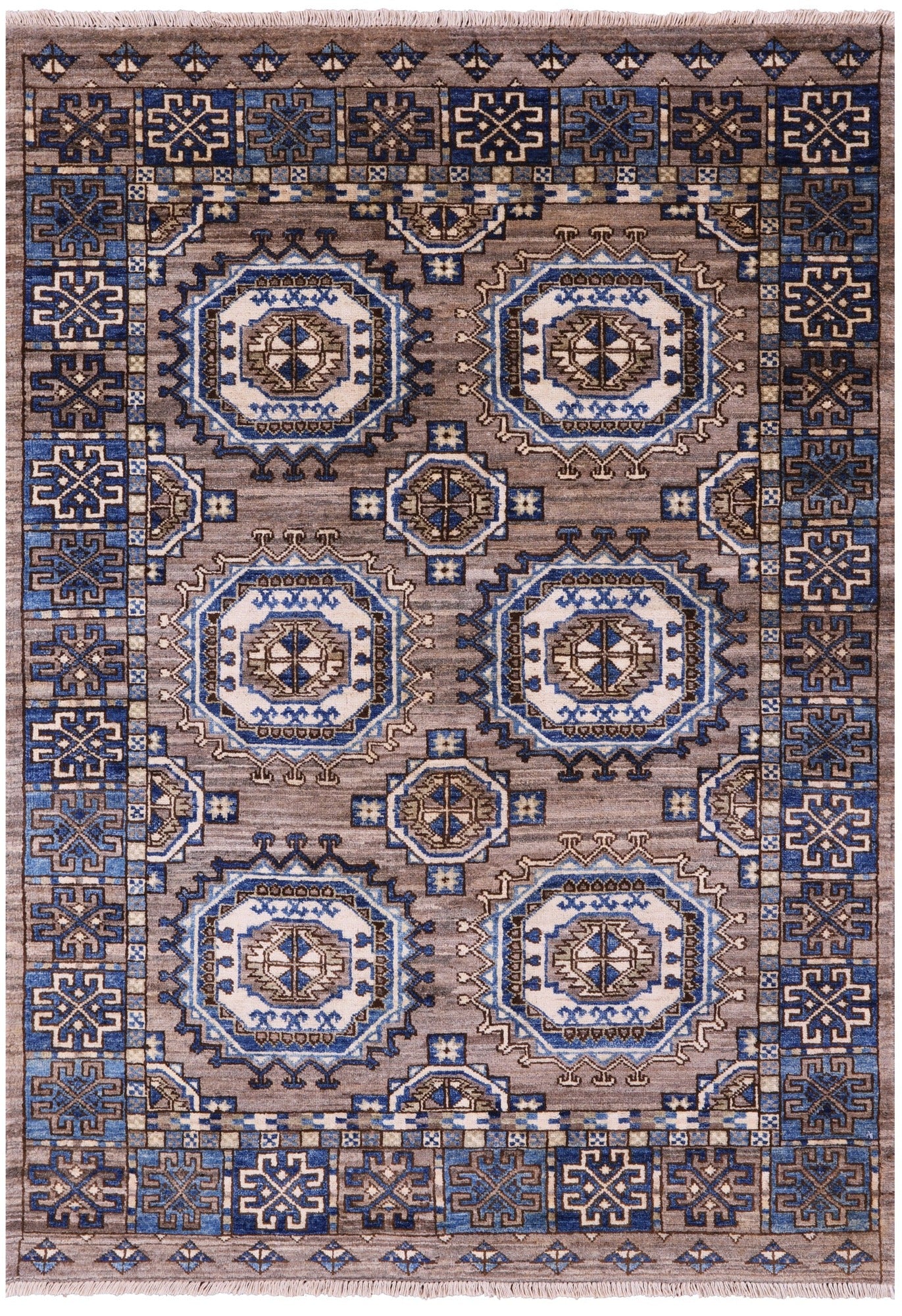Turkmen Ersari Hand Knotted Wool Rug - 4' 1" X 5' 9" - Golden Nile