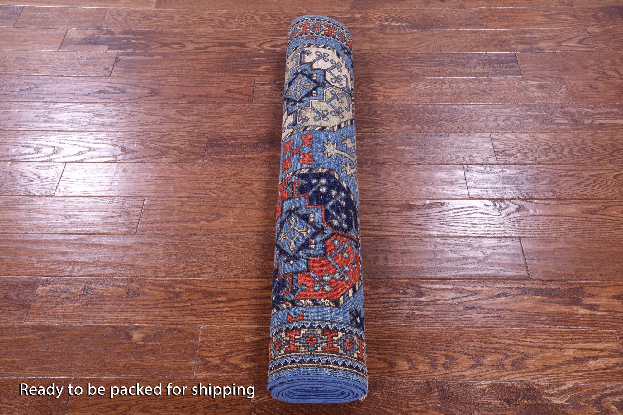 Blue Turkmen Ersari Hand Knotted Wool Runner Rug - 3' 11" X 11' 10" - Golden Nile