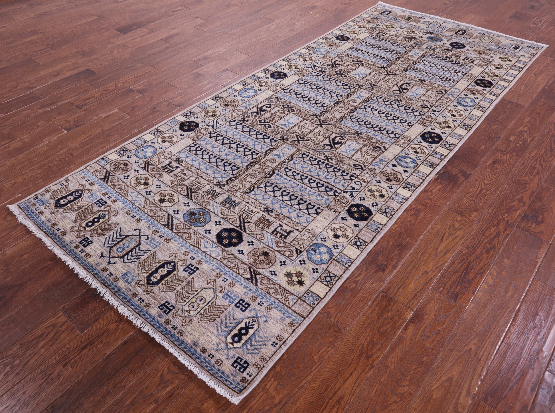 Grey Turkmen Ersari Hand Knotted Wool Rug - 4' 1" X 9' 10" - Golden Nile
