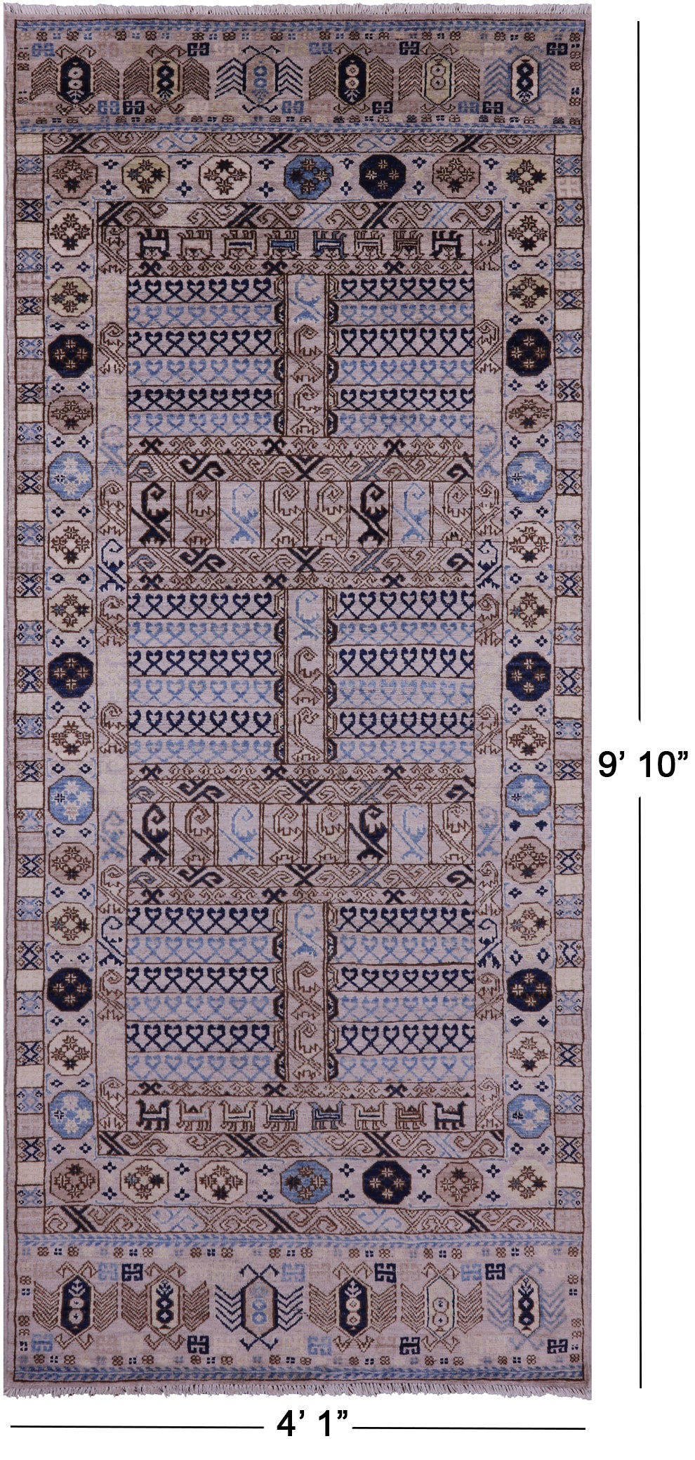 Grey Turkmen Ersari Hand Knotted Wool Rug - 4' 1" X 9' 10" - Golden Nile