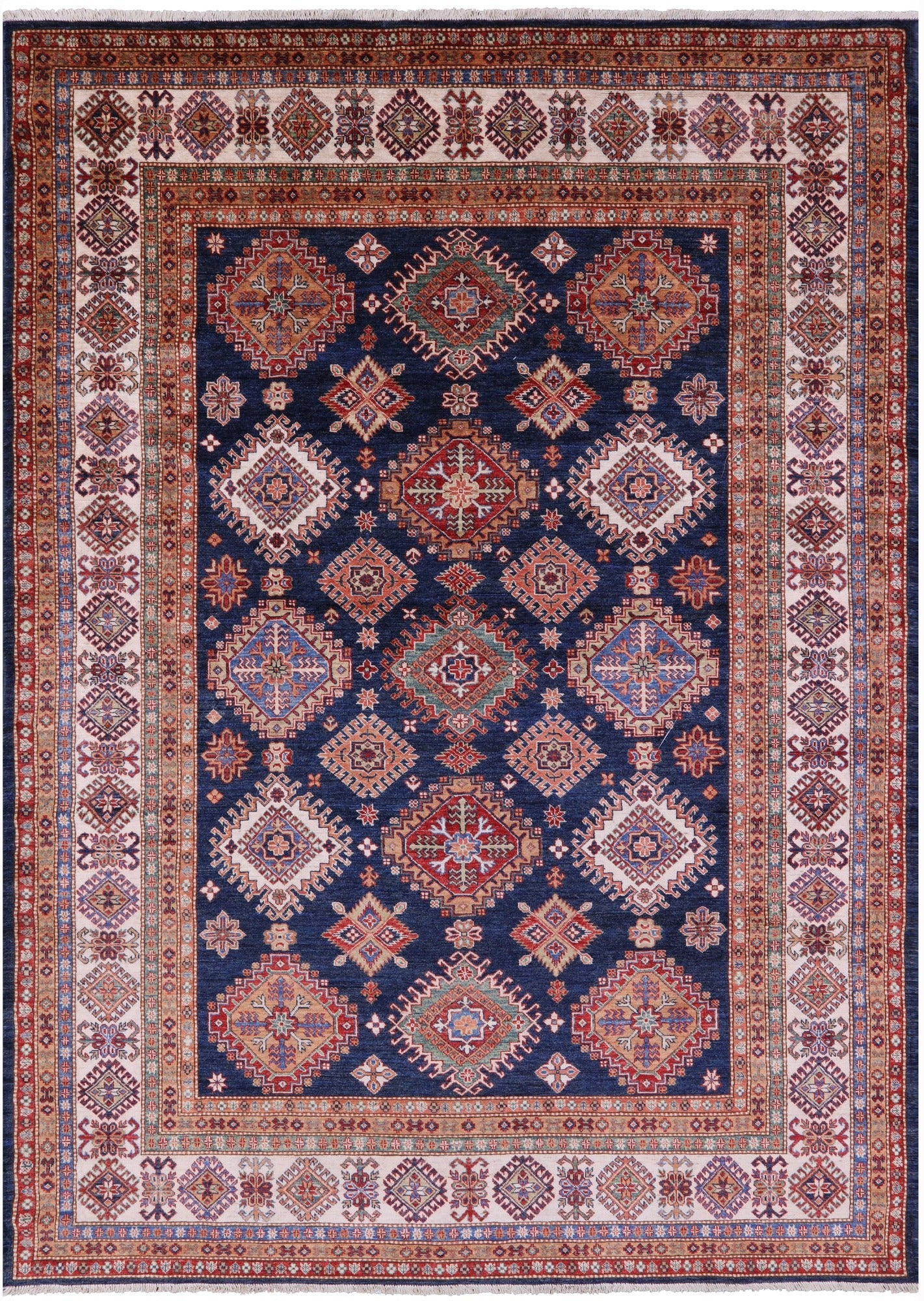 Blue Super Kazak Handmade Wool Rug - 8' 1" X 11' 10" - Golden Nile