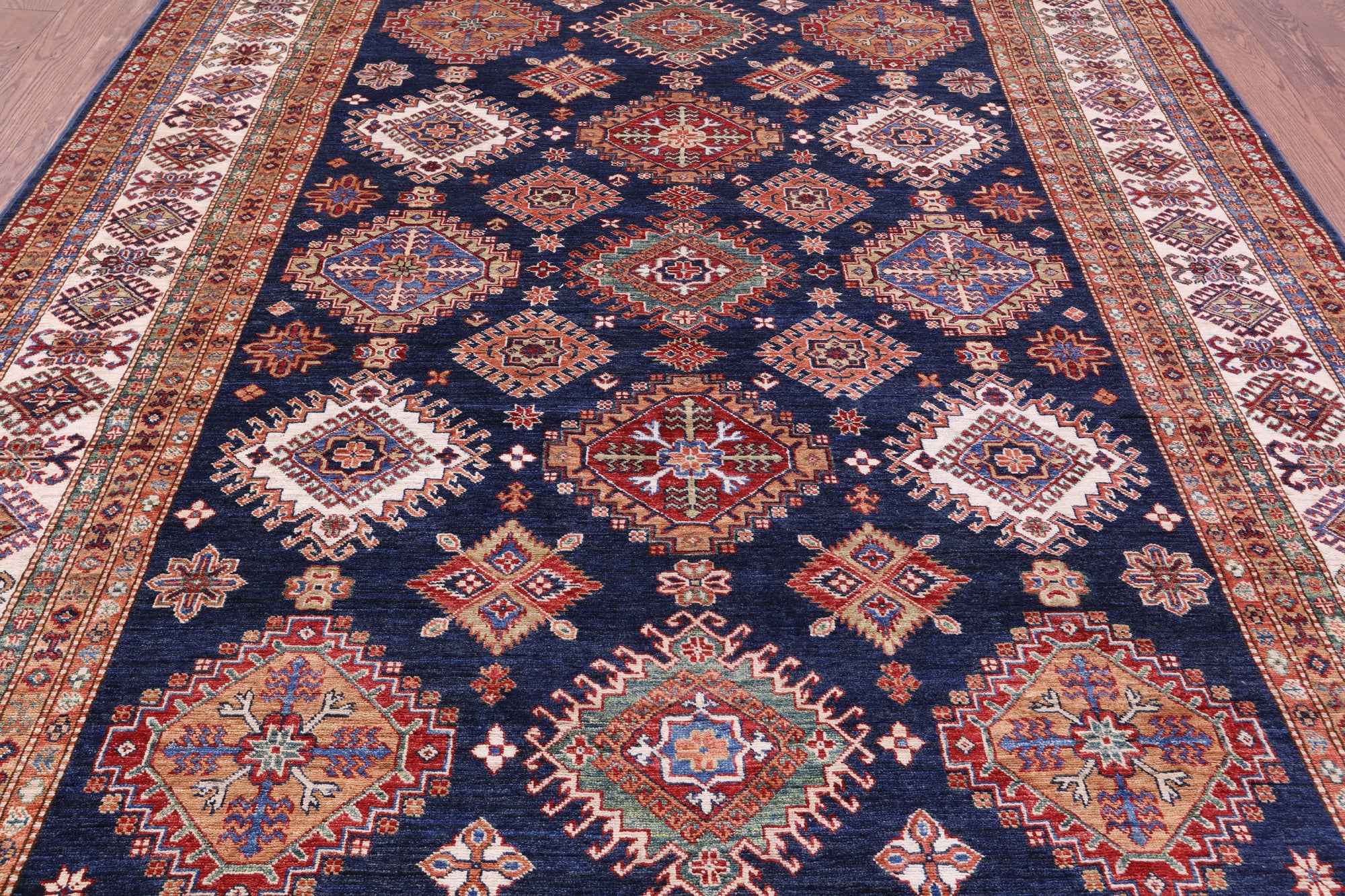 Blue Super Kazak Handmade Wool Rug - 8' 1" X 11' 10" - Golden Nile