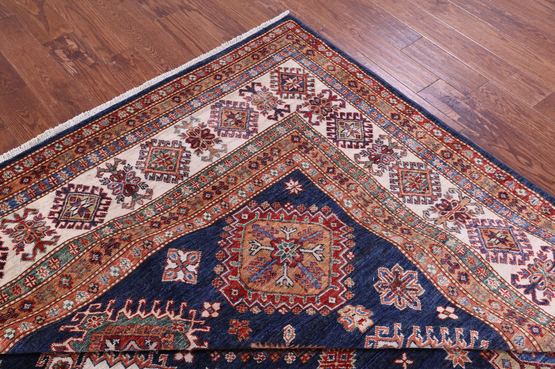Blue Super Kazak Handmade Wool Rug - 8' 1" X 11' 10" - Golden Nile