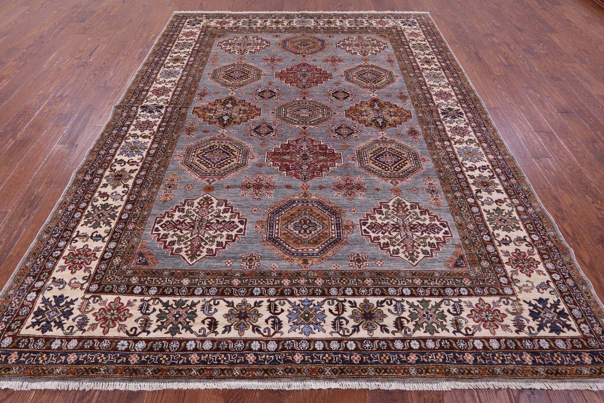 Grey Super Kazak Hand Knotted Wool Rug - 8' 2" X 10' 5" - Golden Nile