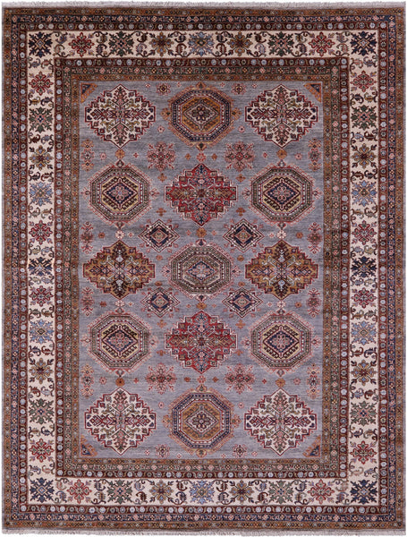 Grey Super Kazak Hand Knotted Wool Rug - 8' 2" X 10' 5" - Golden Nile